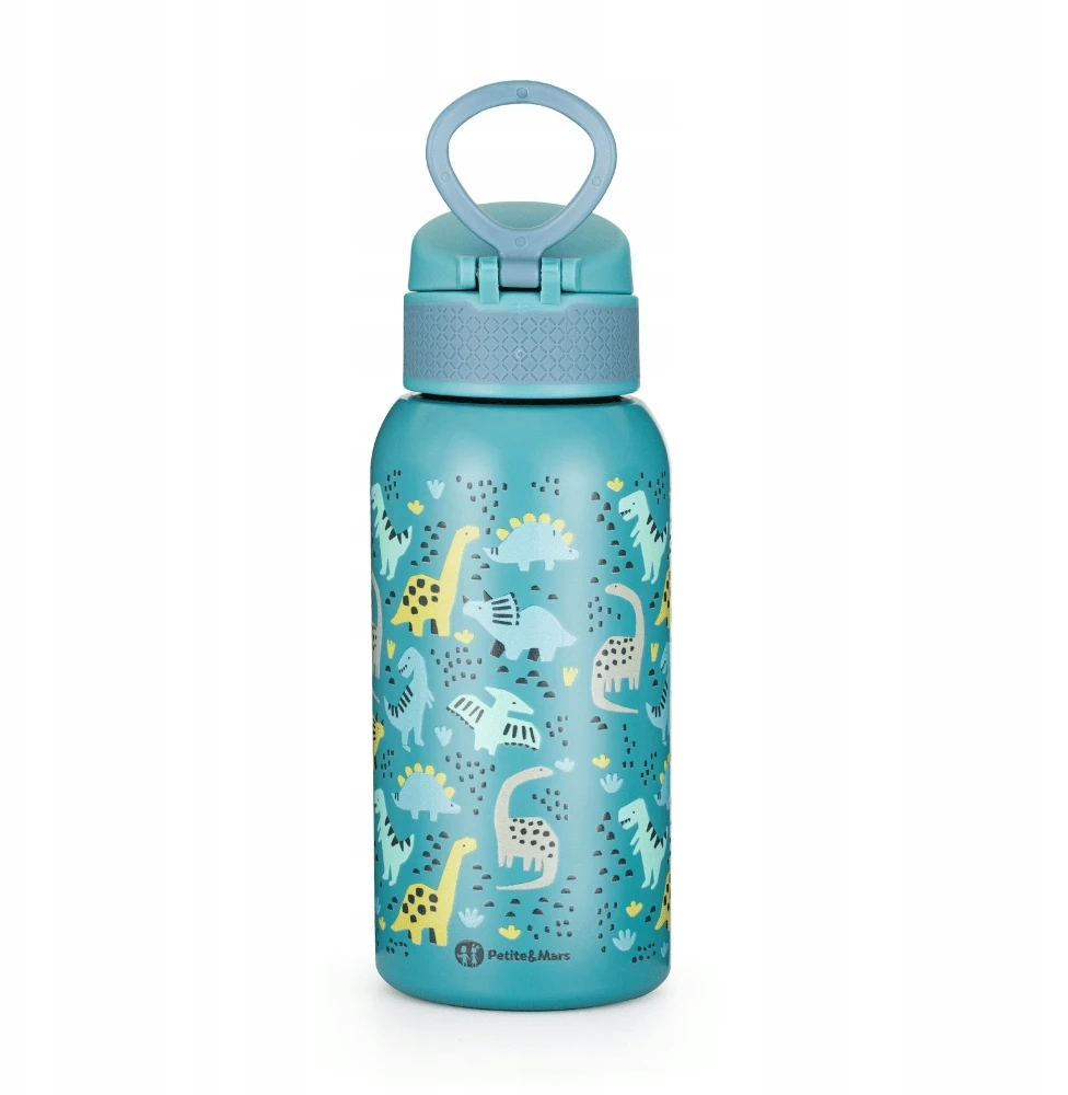Nerūdijančio plieno termo butelis su šiaudeliais 500ml Dinosaurs Petite&Mars