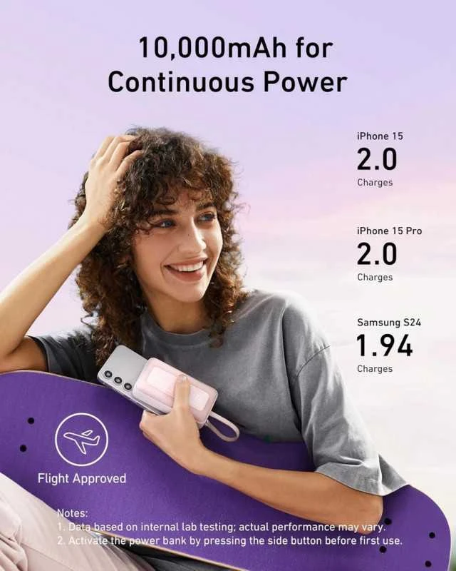„Anker“ išorinė baterija, įmontuotas USB-C laidas, 30 W | A1688H21 | 10000 mAh | Baltas