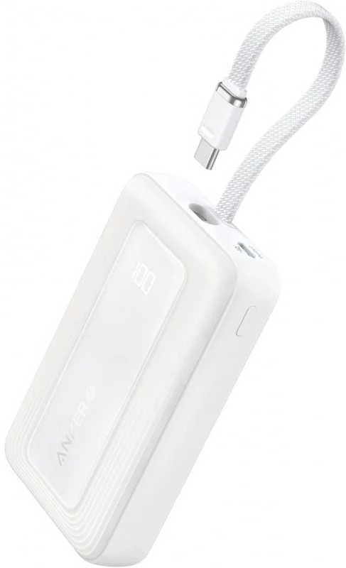 „Anker“ išorinė baterija, įmontuotas USB-C laidas, 30 W | A1688H21 | 10000 mAh | Baltas