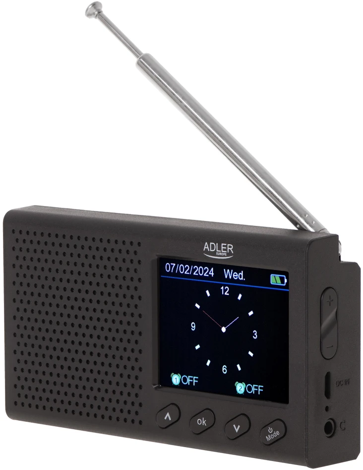 Kelioninė radija ADLER AD-1198 su laikrodžiu ir Bluetooth