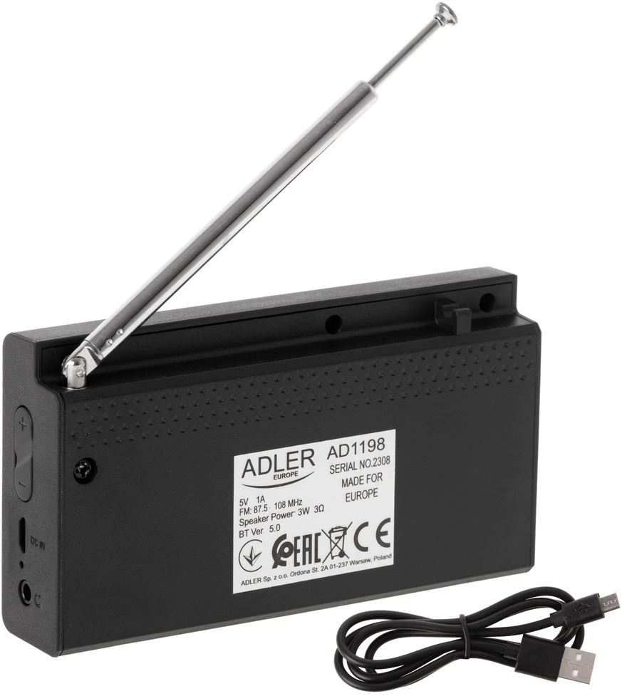 Kelioninė radija ADLER AD-1198 su laikrodžiu ir Bluetooth