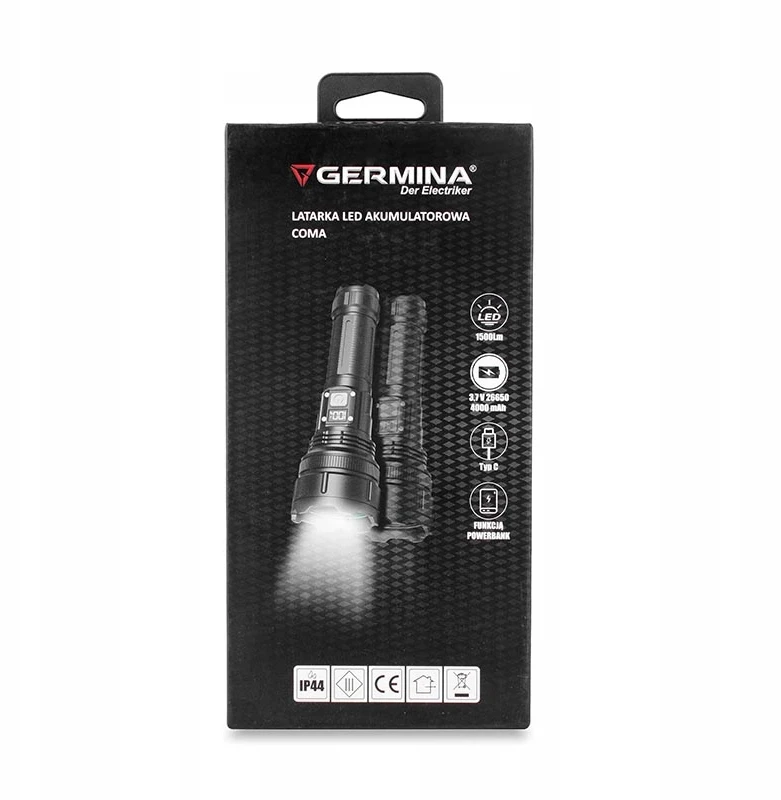 Nešiojamas LED žibintuvėlis 1500lm ACCU Coma 1.0 powerbank IP44 GERMINA
