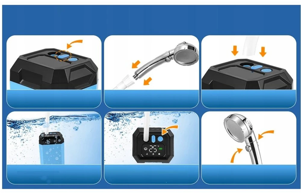 NEŠIOJAMAS TURISTINĖS DUŠO BATERIJOS 5400 MAH UV LCD KEMPINGAS