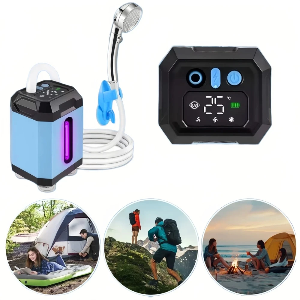 NEŠIOJAMAS TURISTINĖS DUŠO BATERIJOS 5400 MAH UV LCD KEMPINGAS