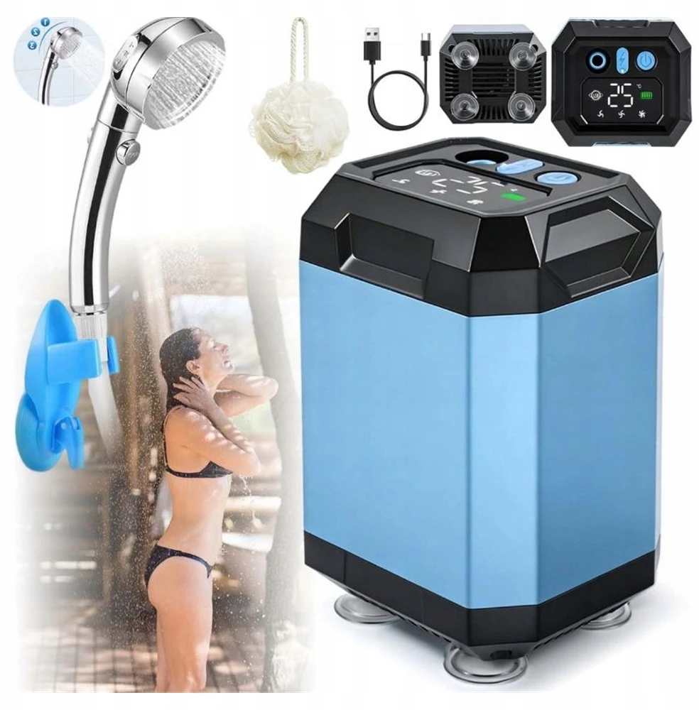 NEŠIOJAMAS TURISTINĖS DUŠO BATERIJOS 5400 MAH UV LCD KEMPINGAS