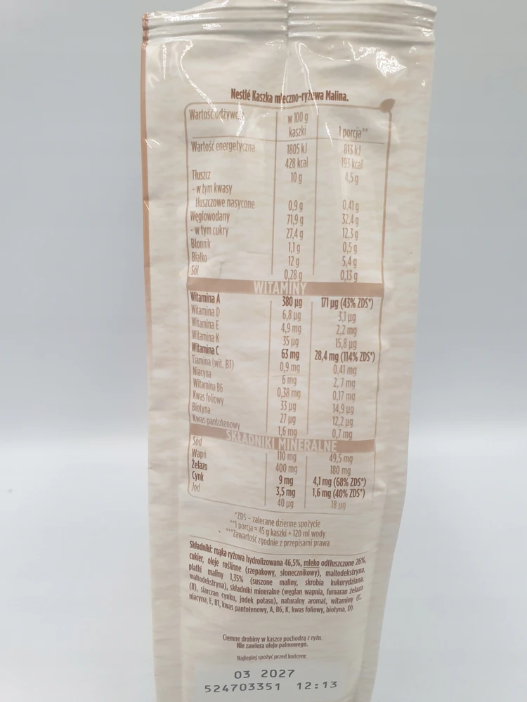 Nestlé Pieno ir ryžių košės aviečių 230g