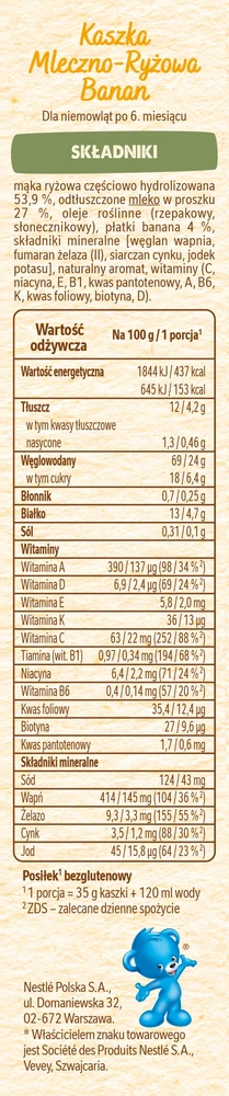 Nestle Pieno ir ryžių košės bananas po 6 mėnesių 230 g