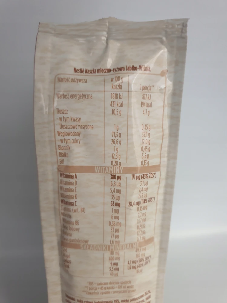 NESTLE pieno-ryžių košė obuolių-vyšnių po 8 mėn 230g