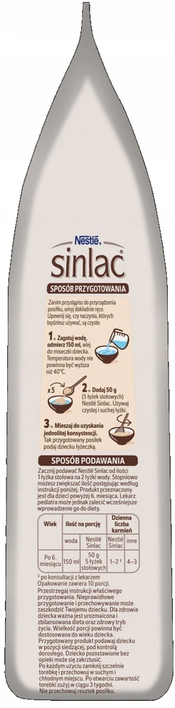 NESTLE SINLAC GRŪDŲ PRODUKTAS BE GLITIMO 500G GRUPĖS BE PIENO PO 6 MĖNESIŲ