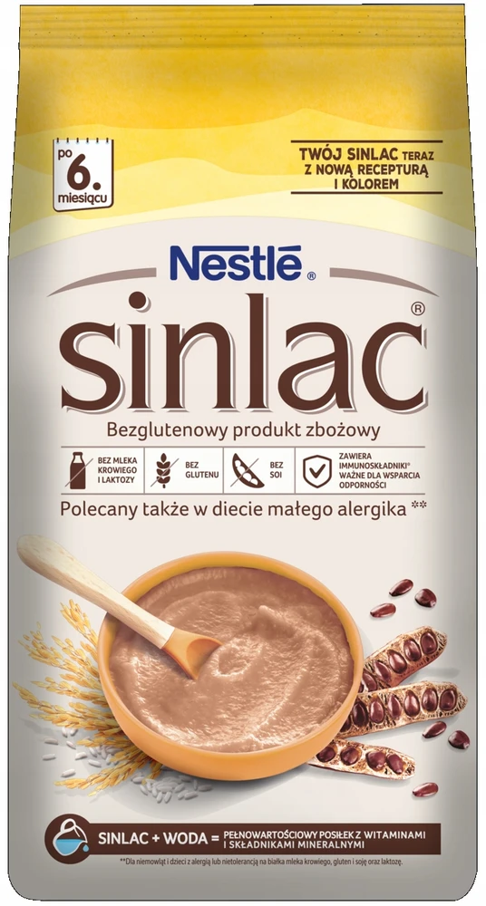 NESTLE SINLAC GRŪDŲ PRODUKTAS BE GLITIMO 500G GRUPĖS BE PIENO PO 6 MĖNESIŲ