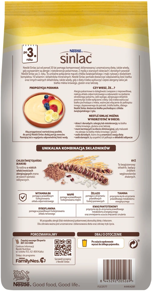Nestlé Sinlac košė be glitimo, grūdų produktas po 3 metų, 500g