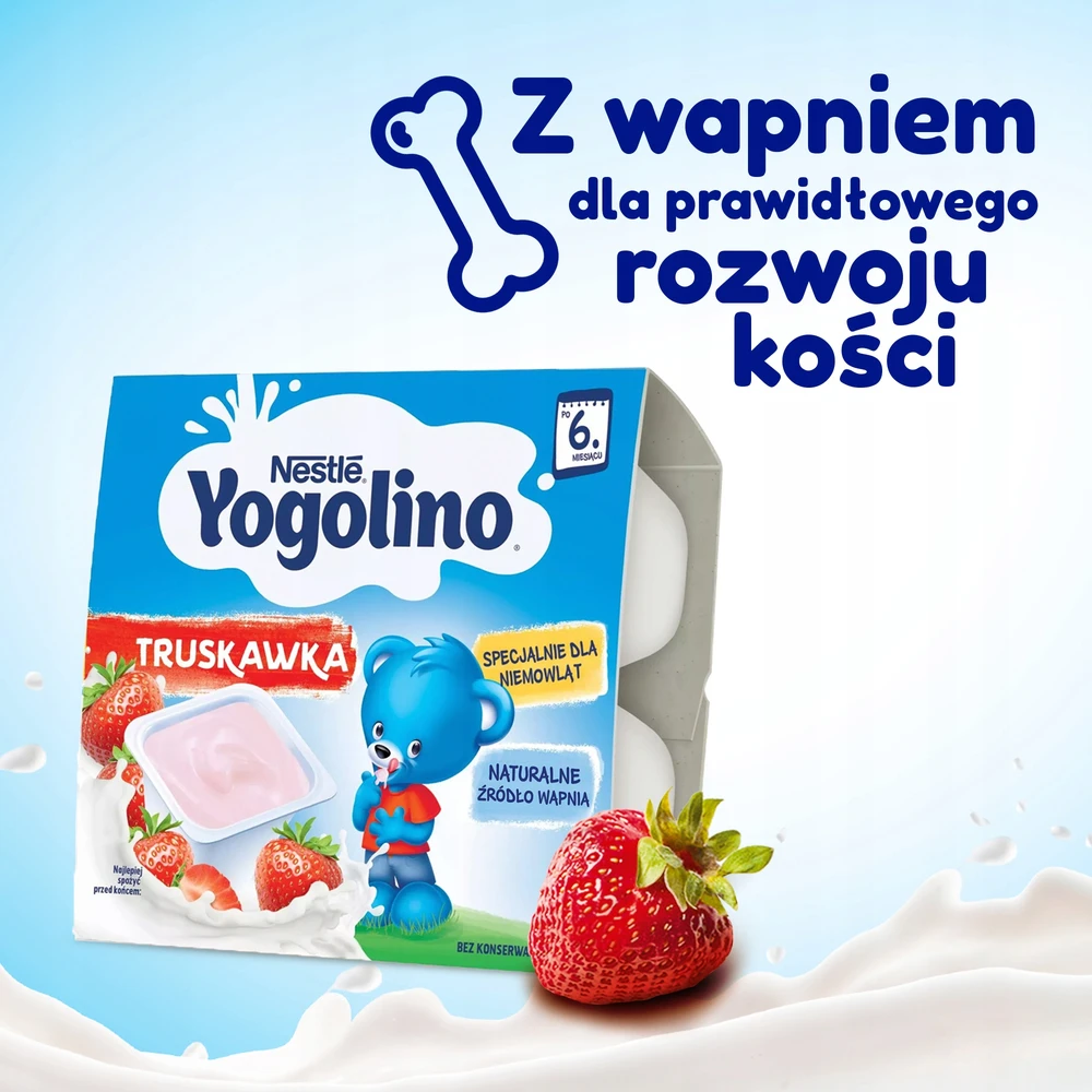 Nestlé Yogolino pieno ir vaisių desertas, braškės po 6 mėnesių 400g