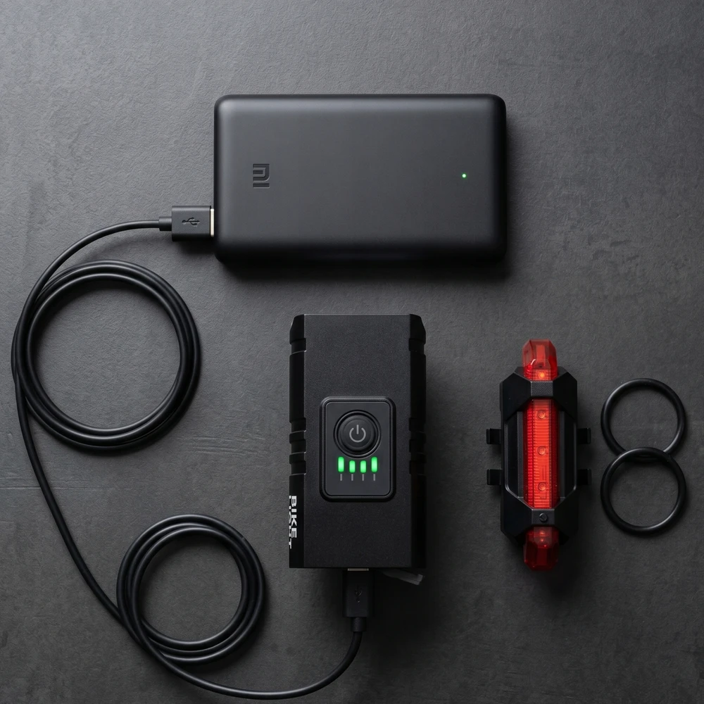 NEW Dviračio žibintas priekinis galinis LED USB atsparus vandeniui įkraunamas 2x galingas
