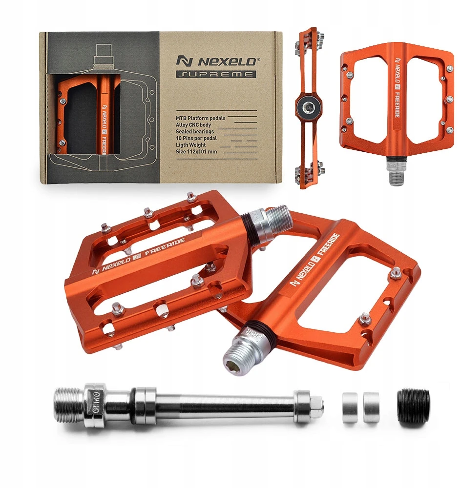 Nexelo Supreme Aliuminio platforminiai dviračio pedalai, sandarinami PINY BMX/MTB kasetiniais guoliais
