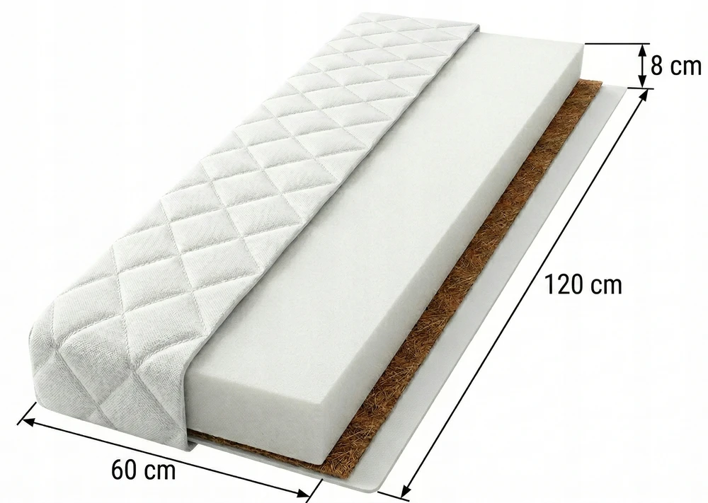 Nikola Čiužinys 120x60 kokoso putplasčio vaikiškas dvipusis Oeko-Tex patvirtinimas