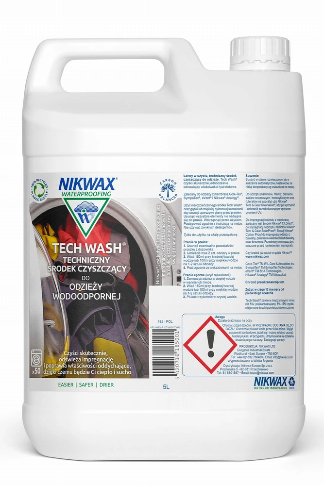 Nikwax Tech Wash 5000 ml - skystis skirtas lauko ir kitiems drabužiams skalbti