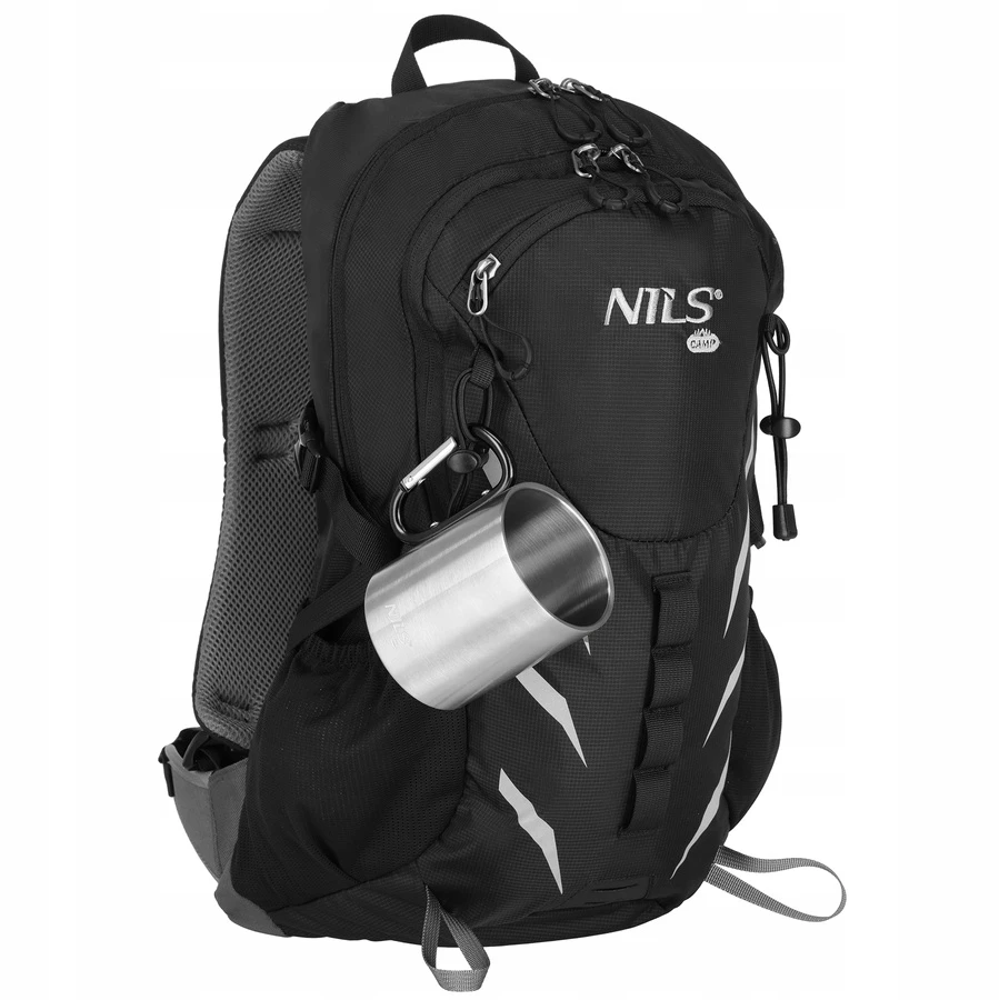 Nils Extreme Nils Camp kelioninis puodelis su karabinu, 330 ml, nerūdijantis plienas