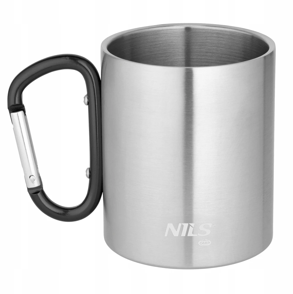 Nils Extreme Nils Camp kelioninis puodelis su karabinu, 330 ml, nerūdijantis plienas