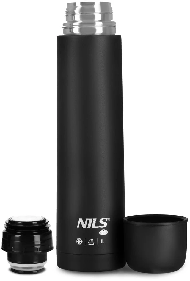 Nils Camp Nc3804 Termosas 1l Nerūdijančio Plieno, Juodas, Lengvas, Sandarus