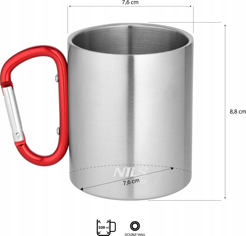 Nils Extreme Nils Camp Nils Nc17110 Raudonas Kempingo Puodelis su Karabinu 300 ml