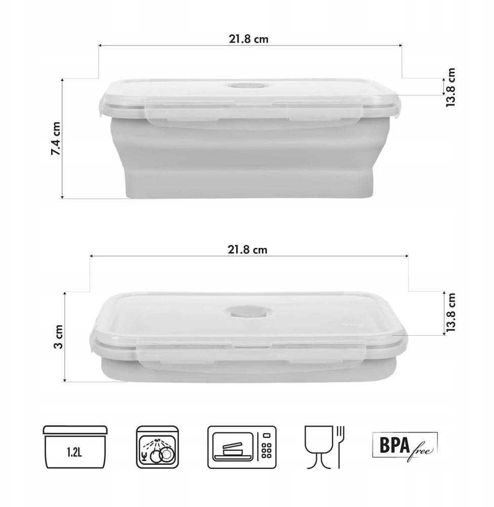 Nils Camp Nils Nc4105 Sulankstomas maisto indas 1200 ml, pilkas