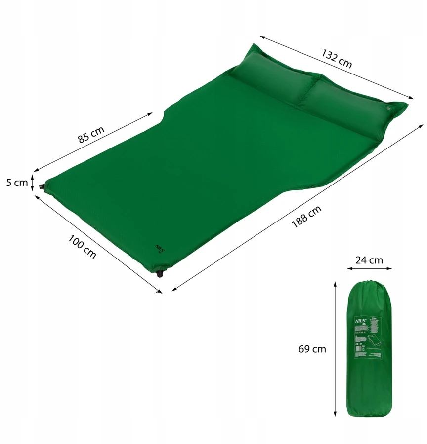 Nils Camp Savaime prisipučiantis turistinis automobilinis kilimėlis dviem asmenims 188x132cm + užvalkalas