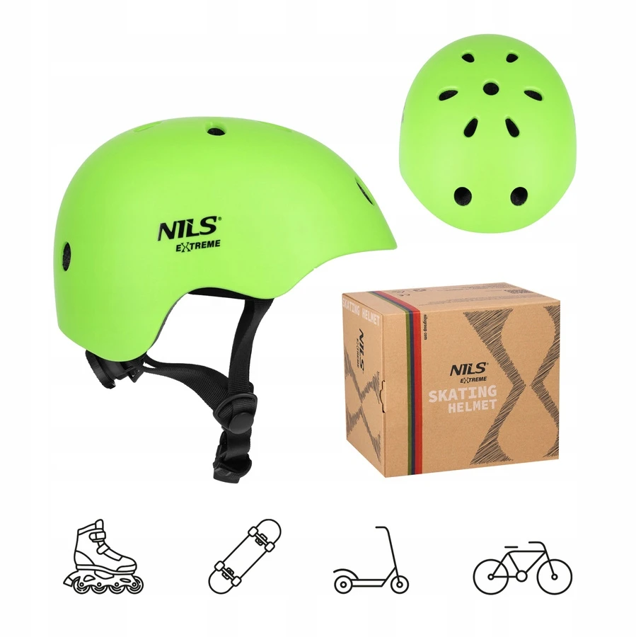 Nils Extreme Kask "orzeszek" su apsaugomis, 52-56 cm, žalias