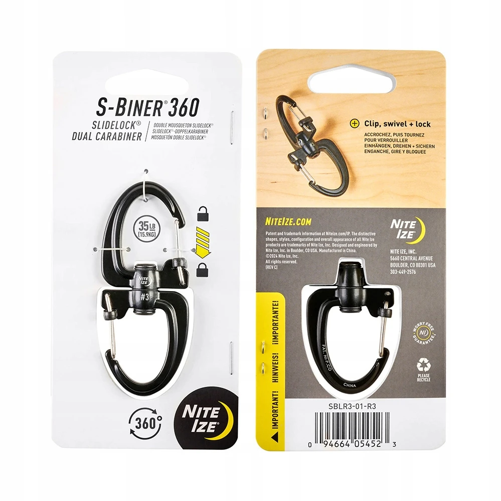 Nite Ize S-Biner 360 SlideLock dvigubas karabinas 3 juodas