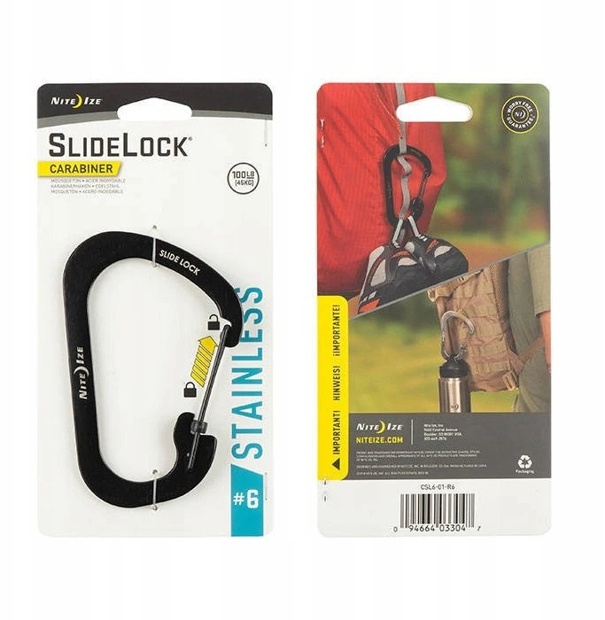 Nite Ize Slidelock #6 karabinas, juodas, 45 kg apkrova
