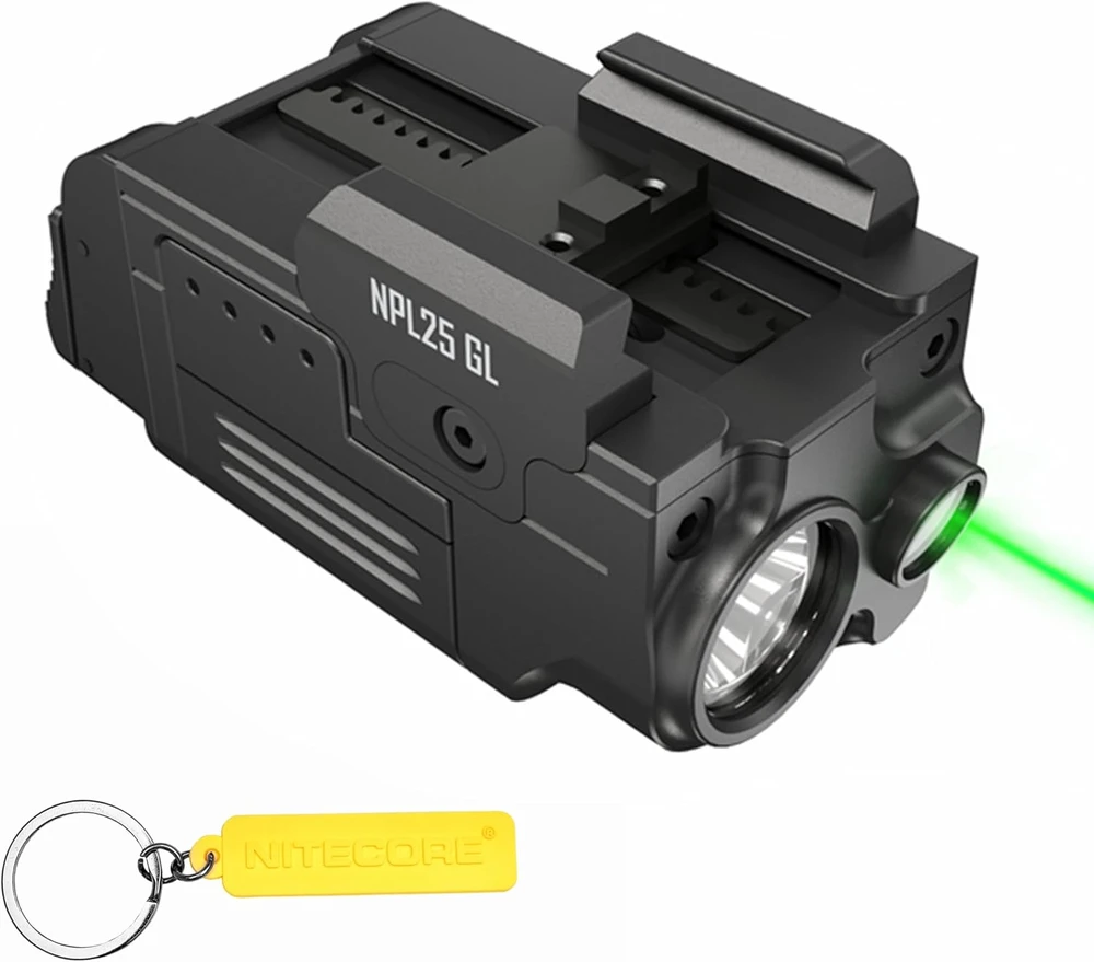Nitecore NPL25GL pistol tactical light – 900-lumen baltas LED, integrated žalias laser, detachable battery, magnetic charging