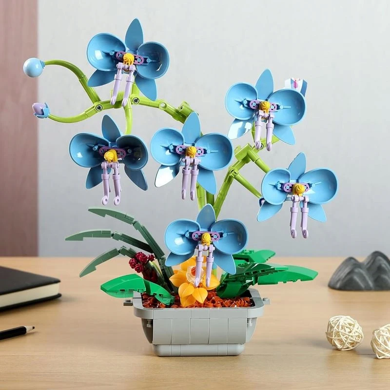 Nobo Konstrukciniai blokeliai Mėlyna orchidėjų gėlė vazone Surinkti 581 vnt.
