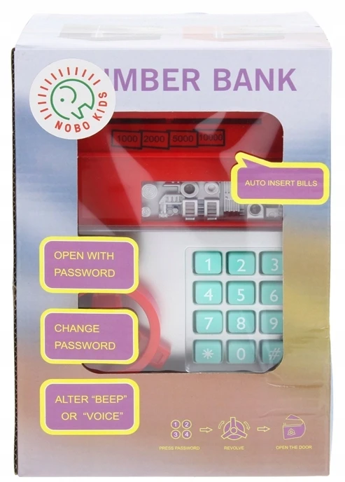 Nobo Seifas, Piggy Bank, bankomatas, grynųjų pinigų įnešimo automatas banknotams, monetos + slaptažodis, šviesa, garsas