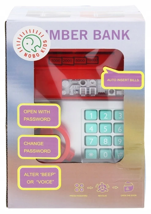 Nobo Sejf Skarbonka na PIN Banknoty Bankomat Monety + Kod Wpłatomat dla Dzieci