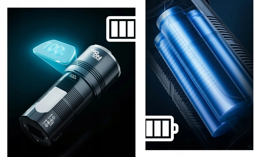 Nocton LABAI GALINGAS LED ĮKRAUJAMAS TAKTINIS BLYKŠČIUS PAIEŠKA ZOOM POWERBANK