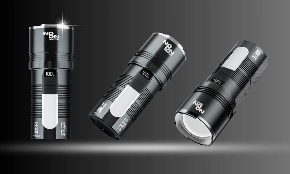 Nocton LABAI GALINGAS LED ĮKRAUJAMAS TAKTINIS BLYKŠČIUS PAIEŠKA ZOOM POWERBANK