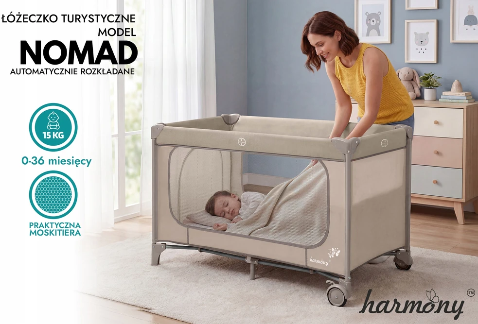 NOMAD HARMONY KEELINĖ LOŠTE AUTOMATIŠKAI sulankstoma + smėlio spalvos KREPŠELIS