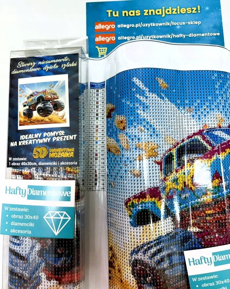 Norimpex Deimantinis siuvinėjimas automobilis MonsterTruck Mosaic Deimantinis paveikslas 30x40cm