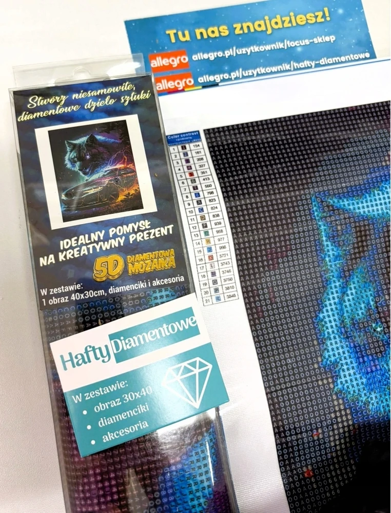 Norimpex Deimantinis siuvinėjimas Mozaika Deimantinis dažymas Automobilis Vilkas Neonai 30x40cm