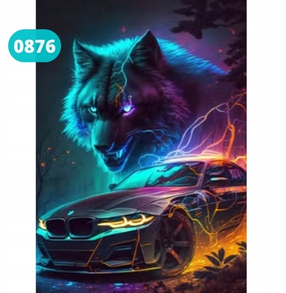 Norimpex Deimantinis siuvinėjimas Mozaika Deimantinis dažymas Automobilis Vilkas Neonai 30x40cm