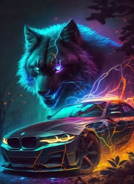 Norimpex Deimantinis siuvinėjimas Mozaika Deimantinis dažymas Automobilis Vilkas Neonai 30x40cm