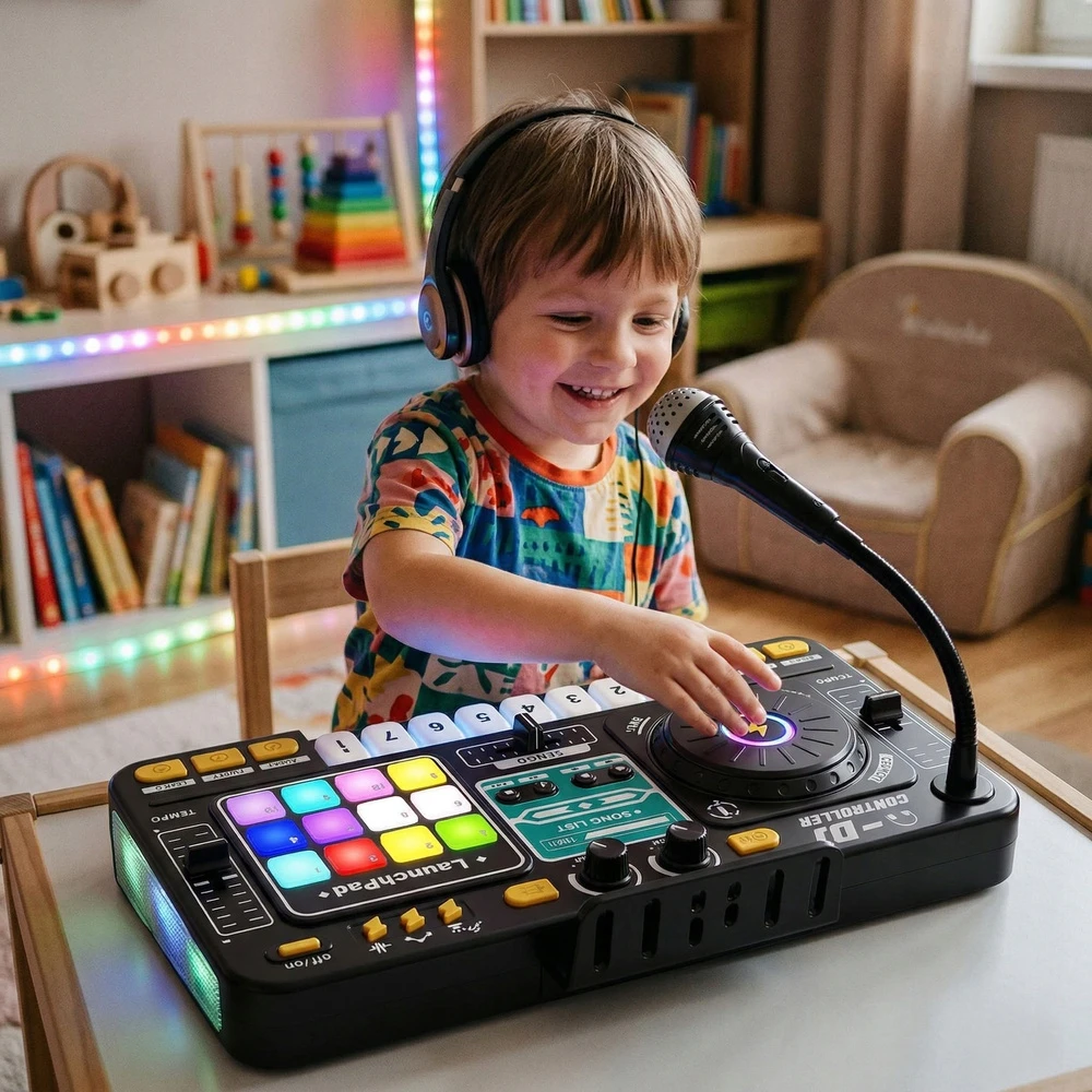 Norimpex DJ SET konsolė Vaikams Bluetooth Mixer mikrofono LED padėkliukai dovanai