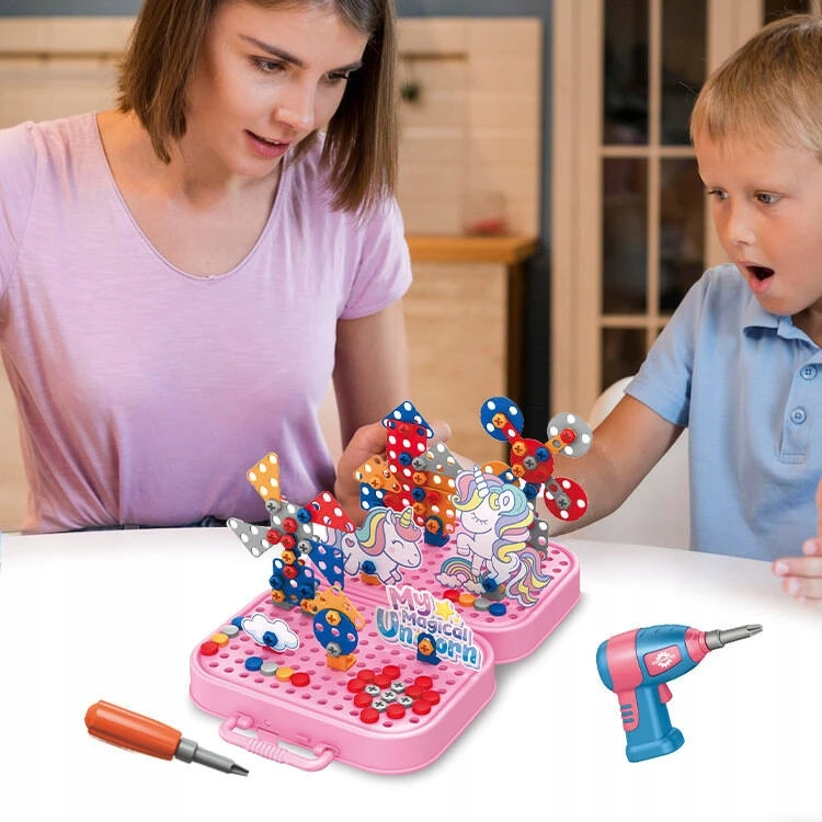 Norimpex Konstrukciniai 3d dėlionės vienaragis su suktuvu lagamine