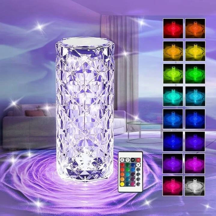 Norimpex KRISTOLINIS LED NAKTINIS LEMPAS USB BATERIJAI NUOTOLINIO NUOTOLINIO LIETIMO PROJEKTORIUS 12 SPALVŲ