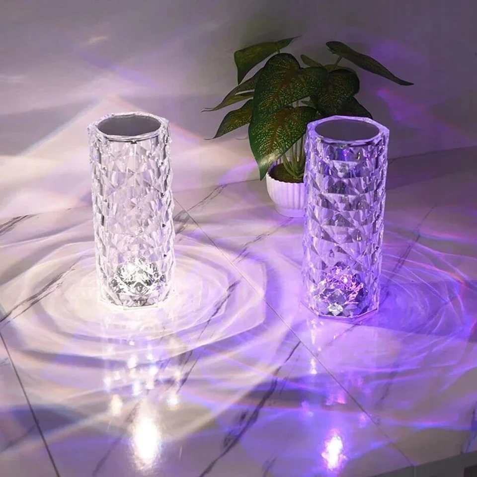 Norimpex KRISTOLINIS LED NAKTINIS LEMPAS USB BATERIJAI NUOTOLINIO NUOTOLINIO LIETIMO PROJEKTORIUS 12 SPALVŲ