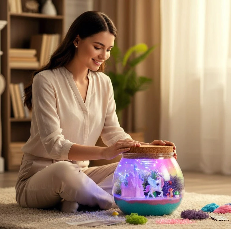 Norimpex Kūrybinis rinkinys terariumo vienaragiai LED lempos nuotolinio valdymo pultelis kinetinis smėlis