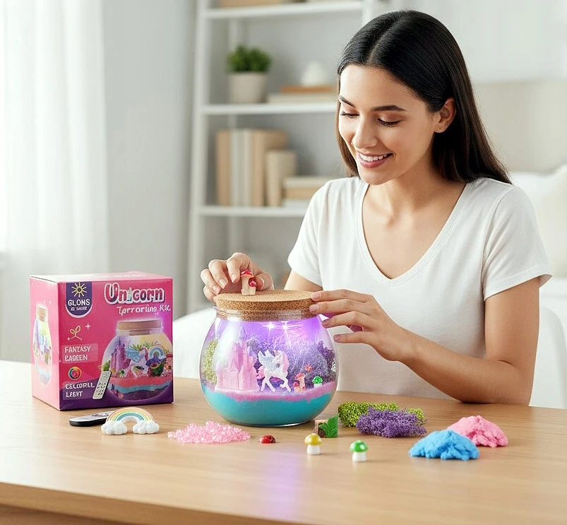 Norimpex Kūrybinis rinkinys terariumo vienaragiai LED lempos nuotolinio valdymo pultelis kinetinis smėlis