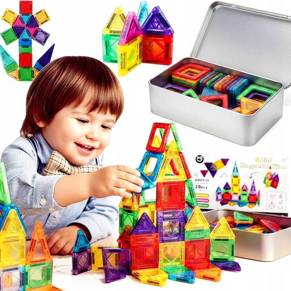 Norimpex Magnetiniai konstrukciniai blokeliai 3D edukacinės plokštės 28 vnt. metalinė dėžutė