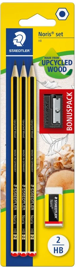 "Noris" 3 vnt. HB pieštukas + trintukas + galąstuvas - Staedtler