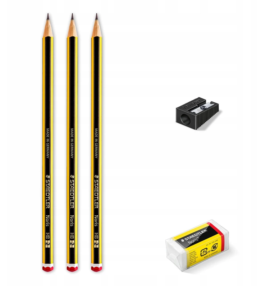 "Noris" 3 vnt. HB pieštukas + trintukas + galąstuvas - Staedtler