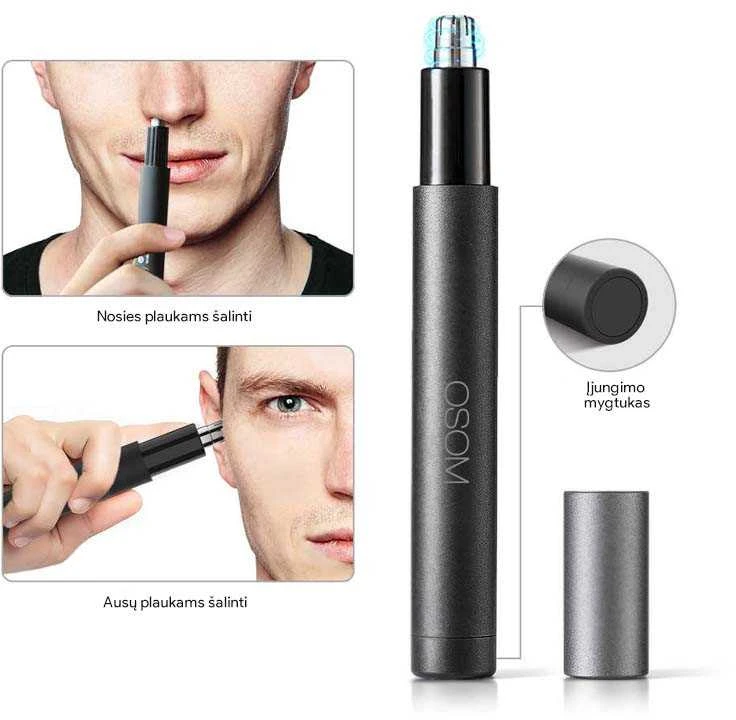 Osom Hair Trimmer nosies, ausų plaukų trimeris, juodos spalvos